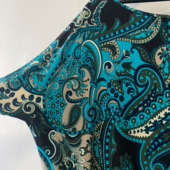 Brian Bailey Blue Paisley Print Front Tie Long Sleeve Round Neck Dress - Picture 9 of 11